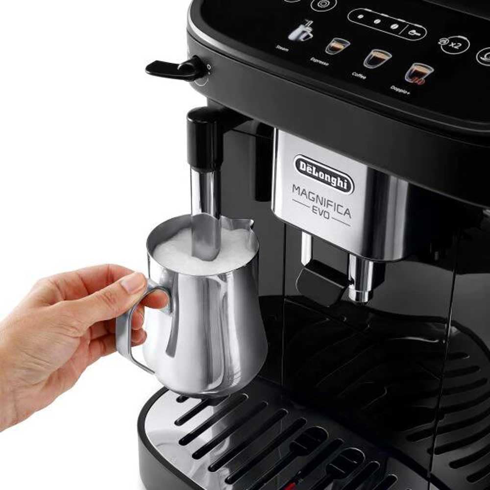 De'Longhi Magnifica Evo ECAM290.22.B, Machine à Café Automatique avec Buse à Lait, Machine Compacte de Grain à Tasse, Mousse de Lait Manuel, 4 Recettes, Écran Tactile Couleur, Noir