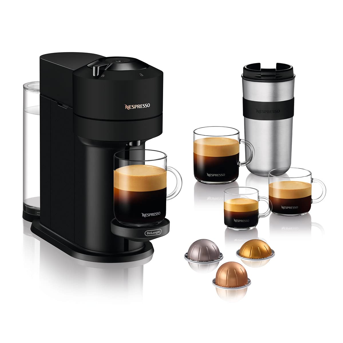 Machine à Café Vertuo Next Noir Mat, Capsules café Vertuo seulement, Technologie Centrifusion, 5 Tailles de Tasses + Kit de Bienvenue, Design Moderne, Arrêt Automatique, Noir Mat