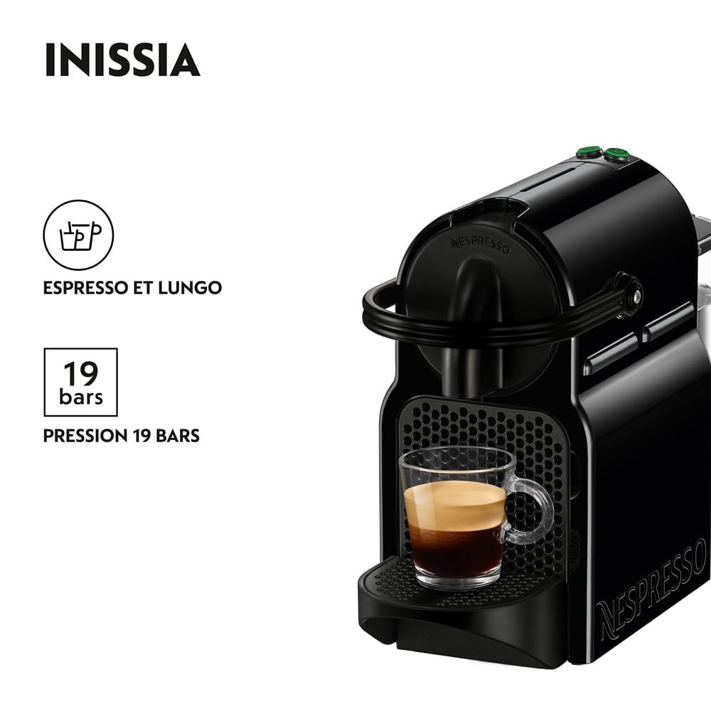 Machine à Café Inissia Noir, 19 Bars + Kit de Bienvenue, Design Compact, Arrêt Automatique, Noir