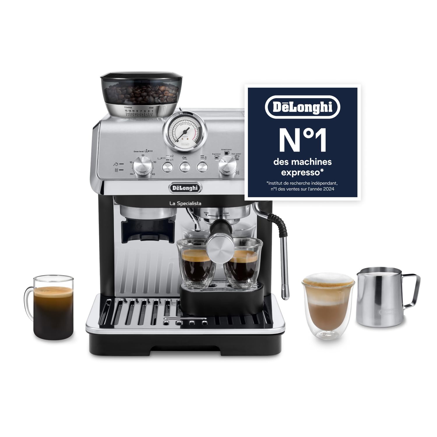 De'Longhi La Specialista Arte EC9155.MB, Machine Expresso Manuelle, Moulin intégré avec 8 finesses de mouture, Contrôle Actif de la Température, Buse vapeur MyLatte Art, Métal/Noir