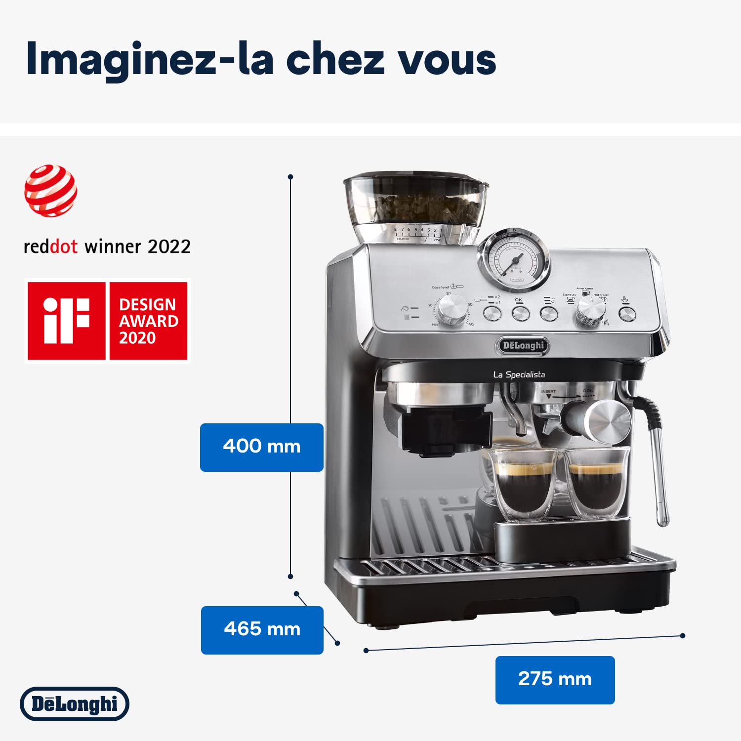 De'Longhi La Specialista Arte EC9155.MB, Machine Expresso Manuelle, Moulin intégré avec 8 finesses de mouture, Contrôle Actif de la Température, Buse vapeur MyLatte Art, Métal/Noir