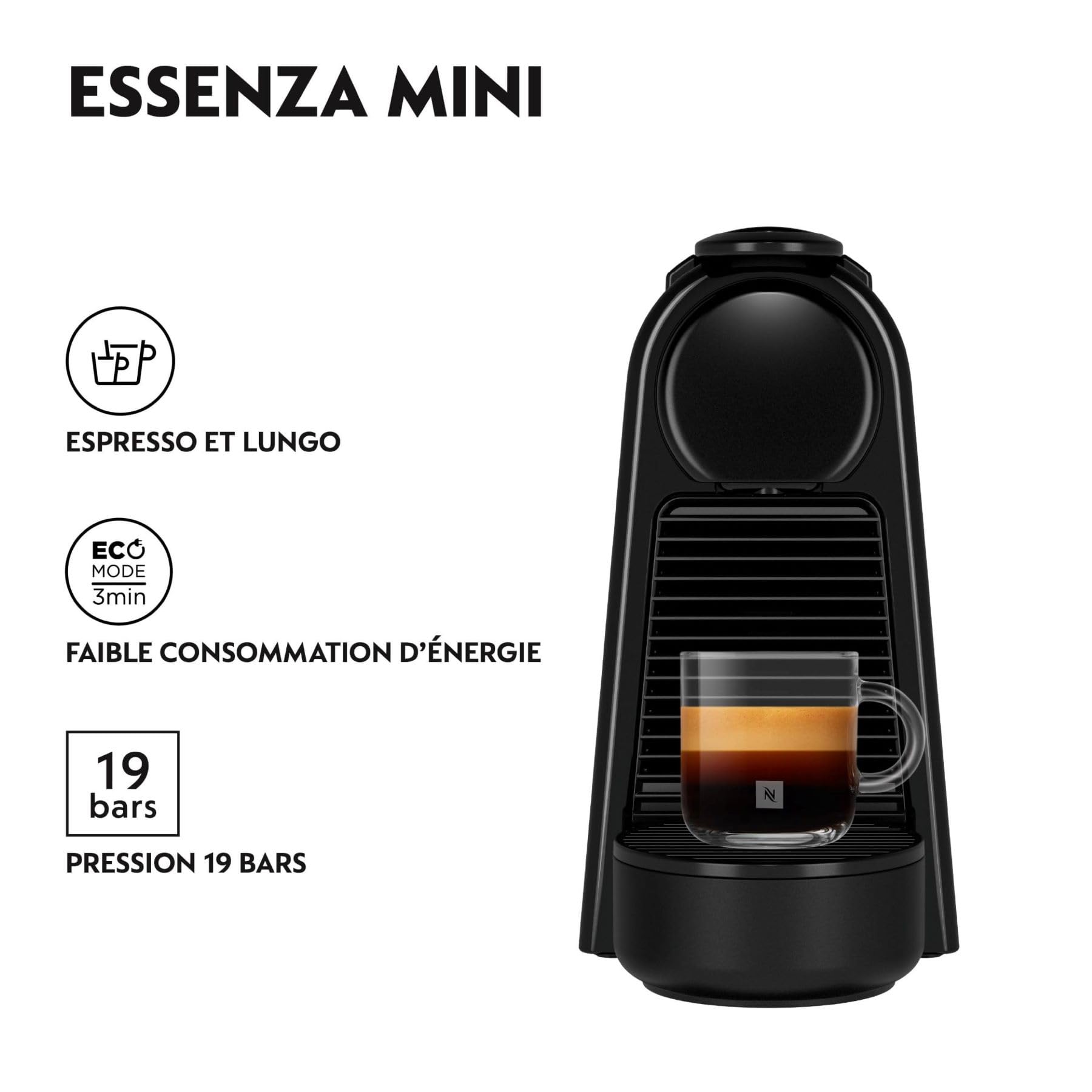Machine à Café Essenza Mini Noir, 19 Bars + Kit de Bienvenue, Design Compact, Expresso et Lungo, Arrêt Automatique , Noir