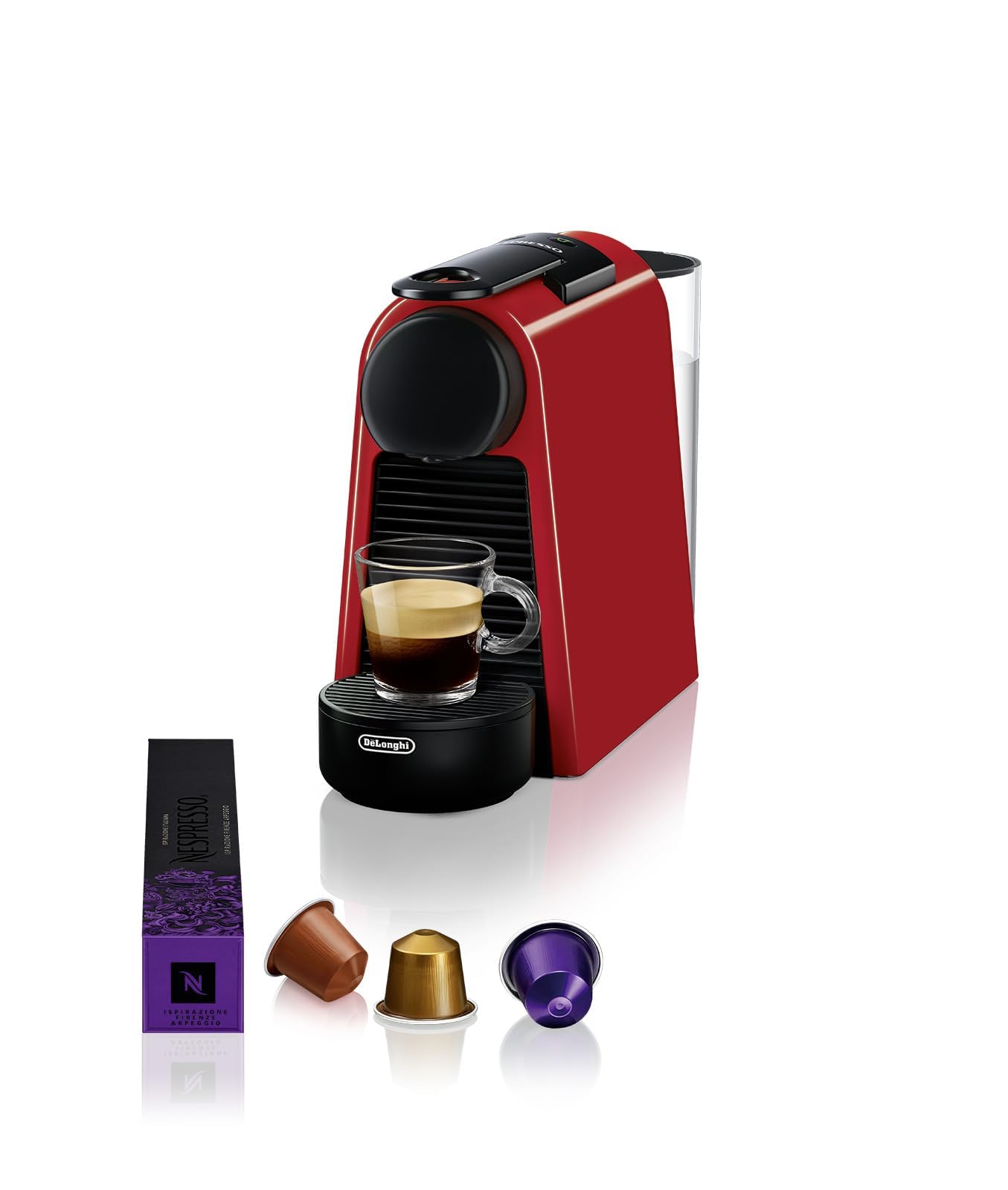 Machine à Café Essenza Mini Rouge Rubis, 19 Bars + Kit de Bienvenue, Design Compact, Expresso et Lungo, Arrêt Automatique, Rouge