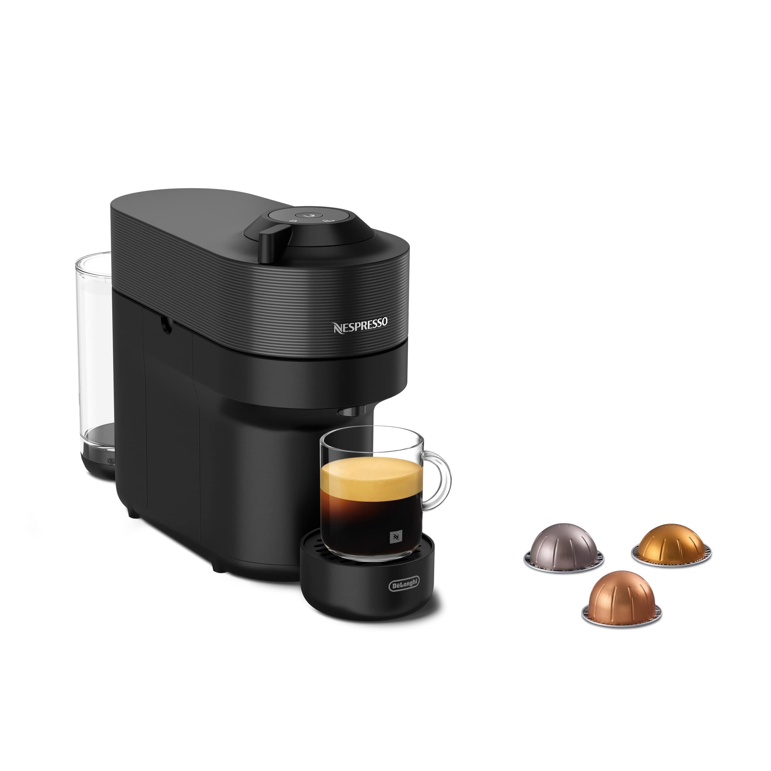 Machine à Café Vertuo POP Noir, Capsules café Vertuo seulement, Technologie Centrifusion, 5 Tailles de Tasses + Kit de Bienvenue, Design Compact, Arrêt Automatique, Noir