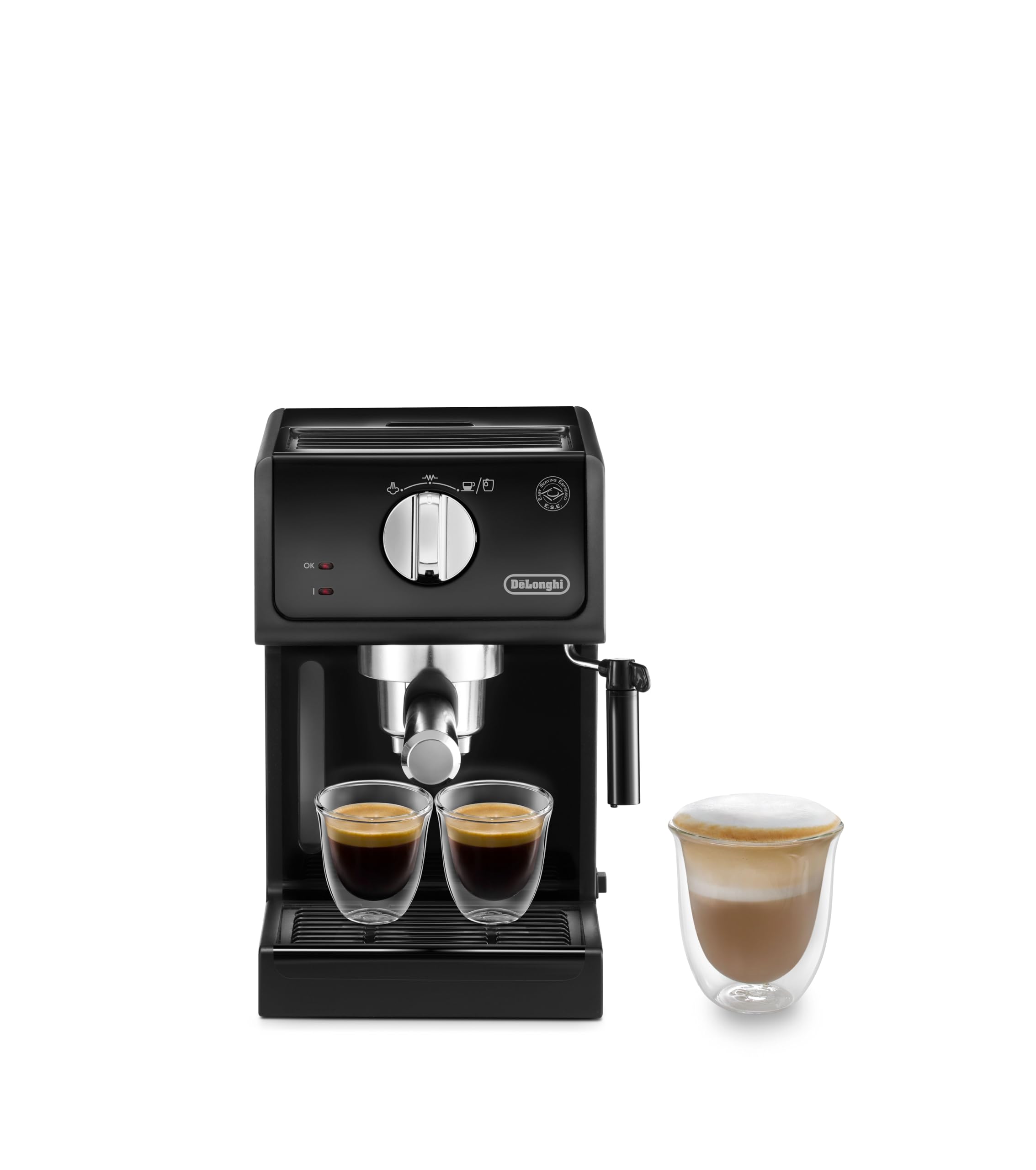De'Longhi Machine à expresso ECP 31.21 | Porte-filtre avec finition aluminium | Buse de mousse de lait | 1 ou 2 tasses Espresso | Convient également pour les dosettes | Noir