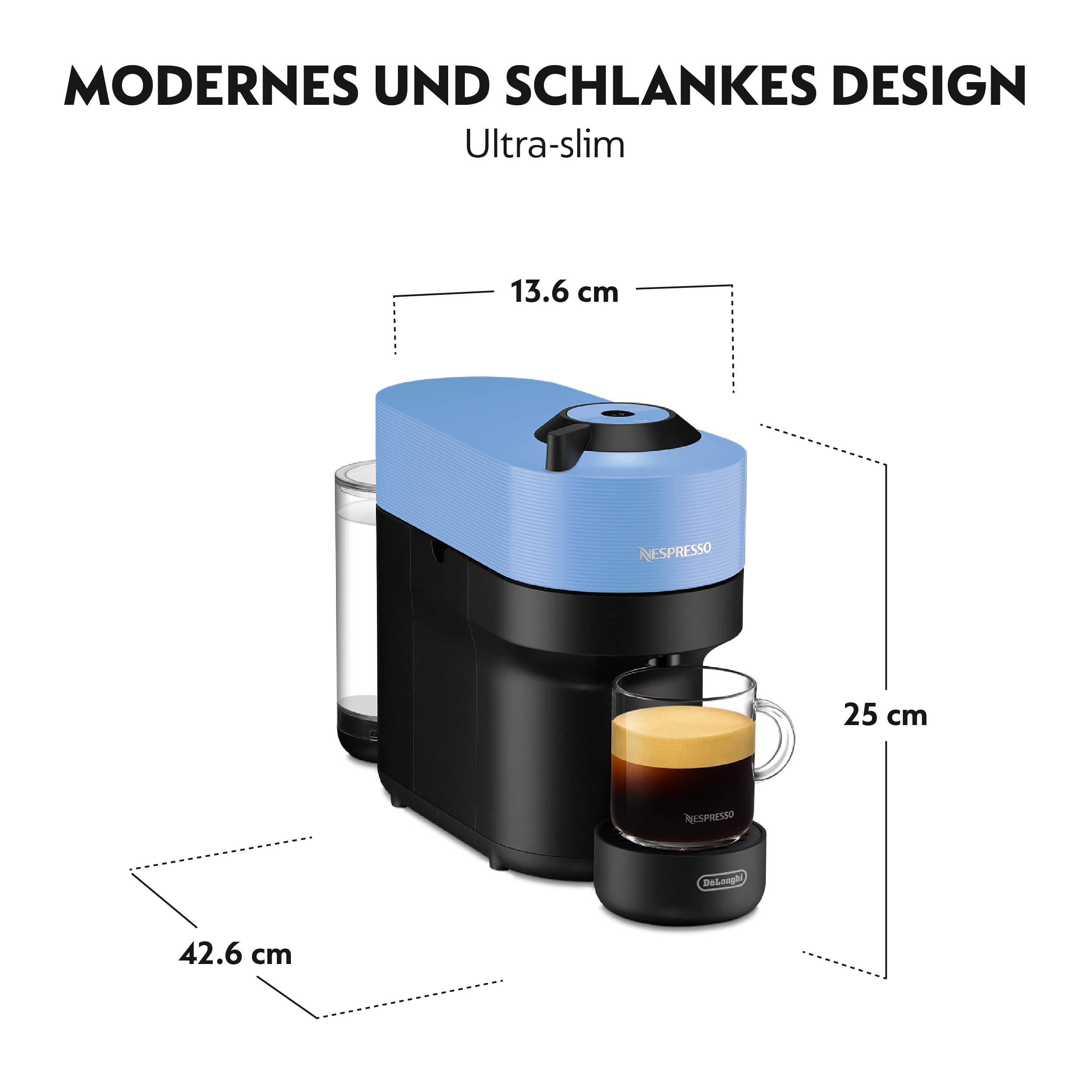 Machine à Café Vertuo POP Bleu, Capsules café Vertuo seulement, Technologie Centrifusion, 5 Tailles de Tasses + Kit de Bienvenue, Design Compact, Arrêt Automatique, Bleu