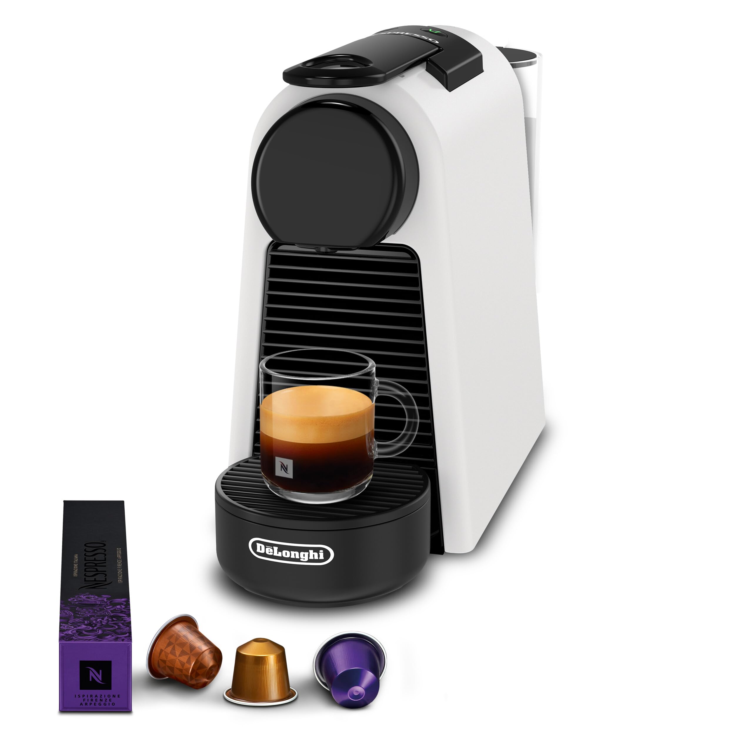 Essenza Mini Machine à café automatique, machine à capsules monotasse, kit de bienvenue inclus, design compact, pression 19 bars, blanc mat