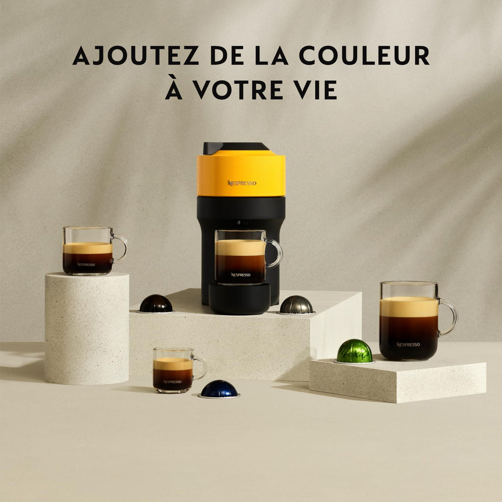Machine à Café Vertuo POP Noir, Capsules café Vertuo seulement, Technologie Centrifusion, 5 Tailles de Tasses + Kit de Bienvenue, Design Compact, Arrêt Automatique, Noir