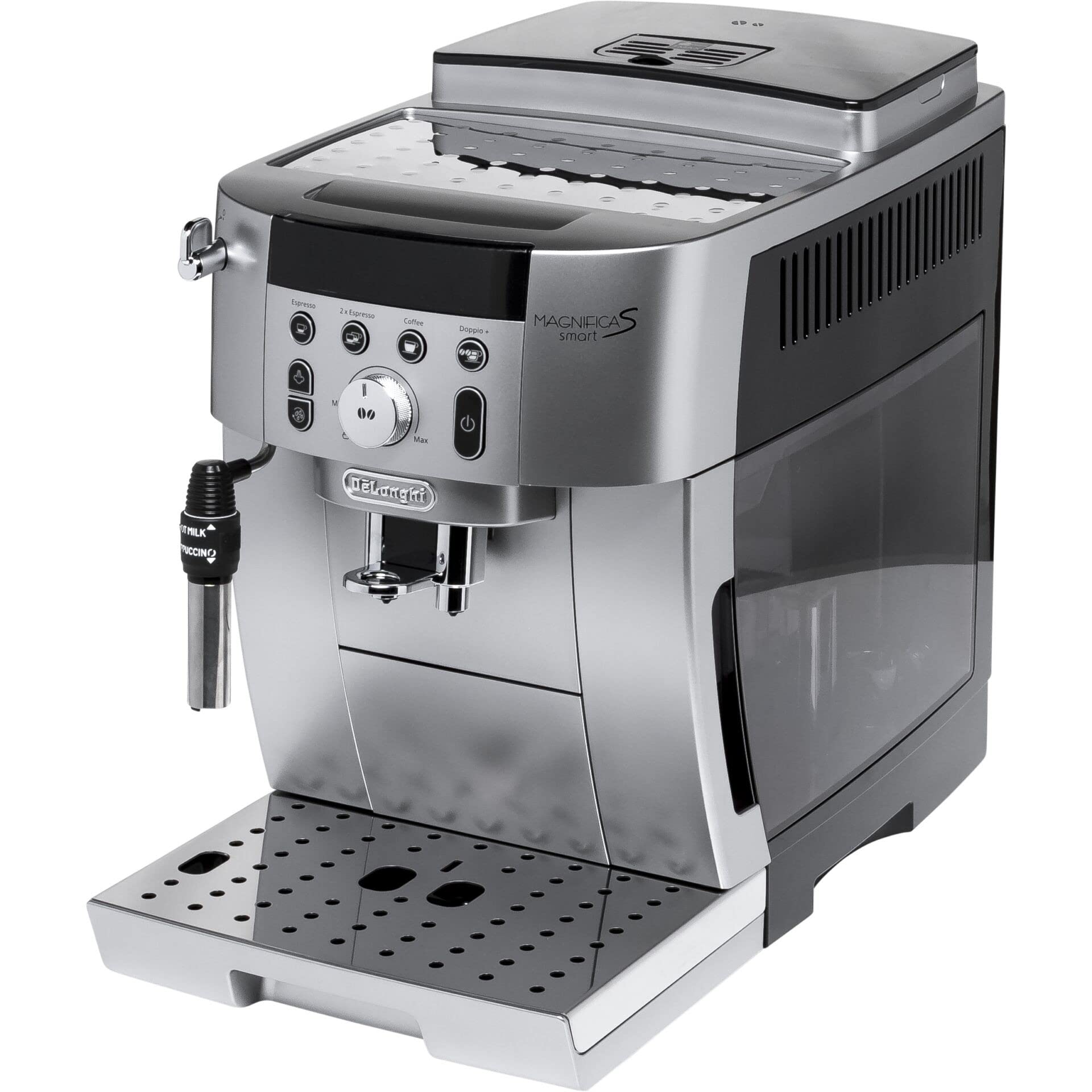 De'Longhi Magnifica S Smart ECAM250.31.SB, Machine à Café Automatique avec Mousseur à Lait, Taille Compacte Machine Grain à Tasse, Mousseur à Lait Manuel, 4 Recettes en Une Touche, Argent Noir
