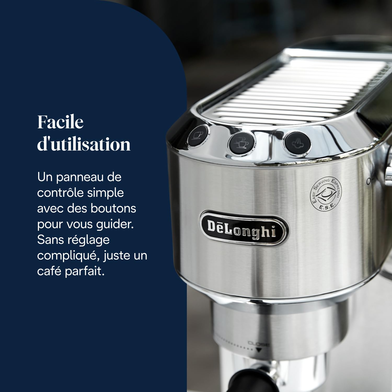 De'Longhi Dedica Style EC685.M, Machine à Expresso avec Buse à Mousse de Lait Professionnelle, Seulement 15 cm de Large, Réservoir de 1 L, Boîtier en Métal, Compatible avec les Dosettes E.S.E, Métal