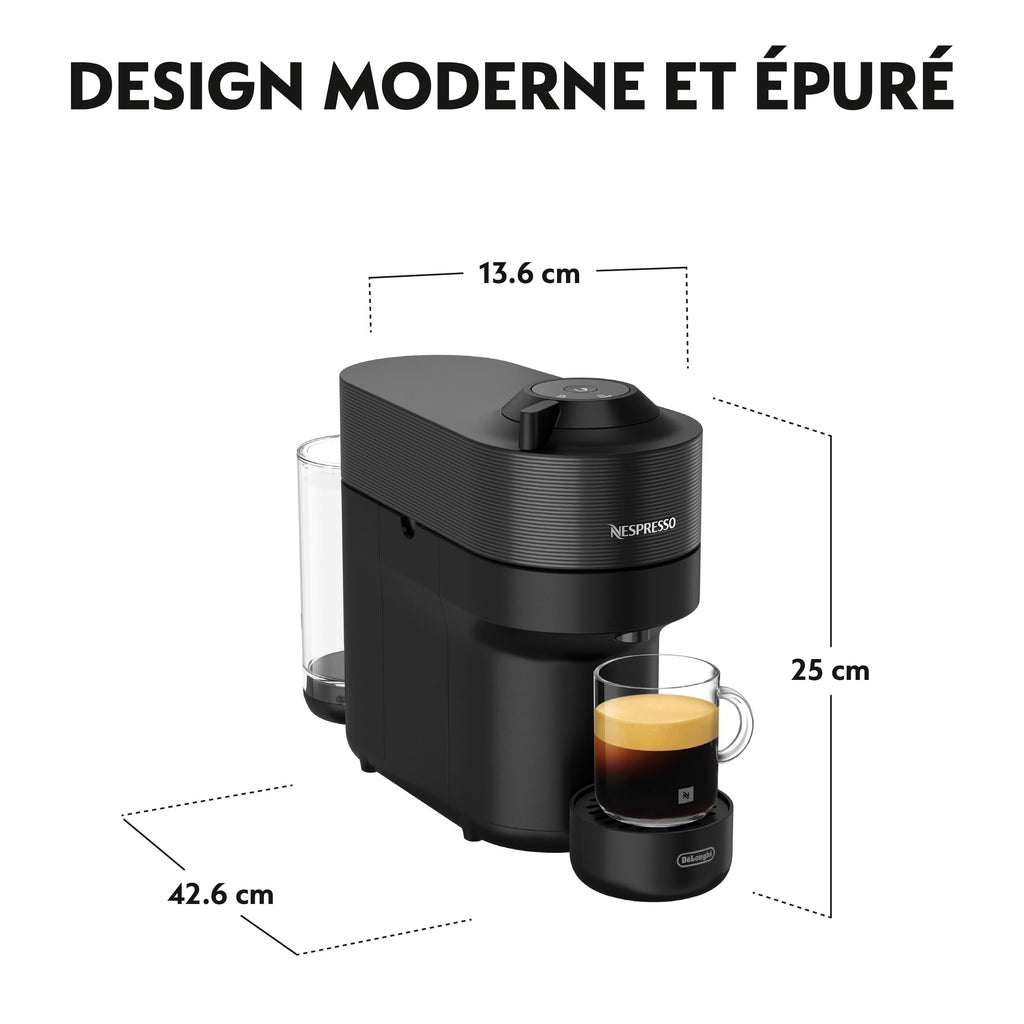 Machine à Café Vertuo POP Noir, Capsules café Vertuo seulement, Technologie Centrifusion, 5 Tailles de Tasses + Kit de Bienvenue, Design Compact, Arrêt Automatique, Noir