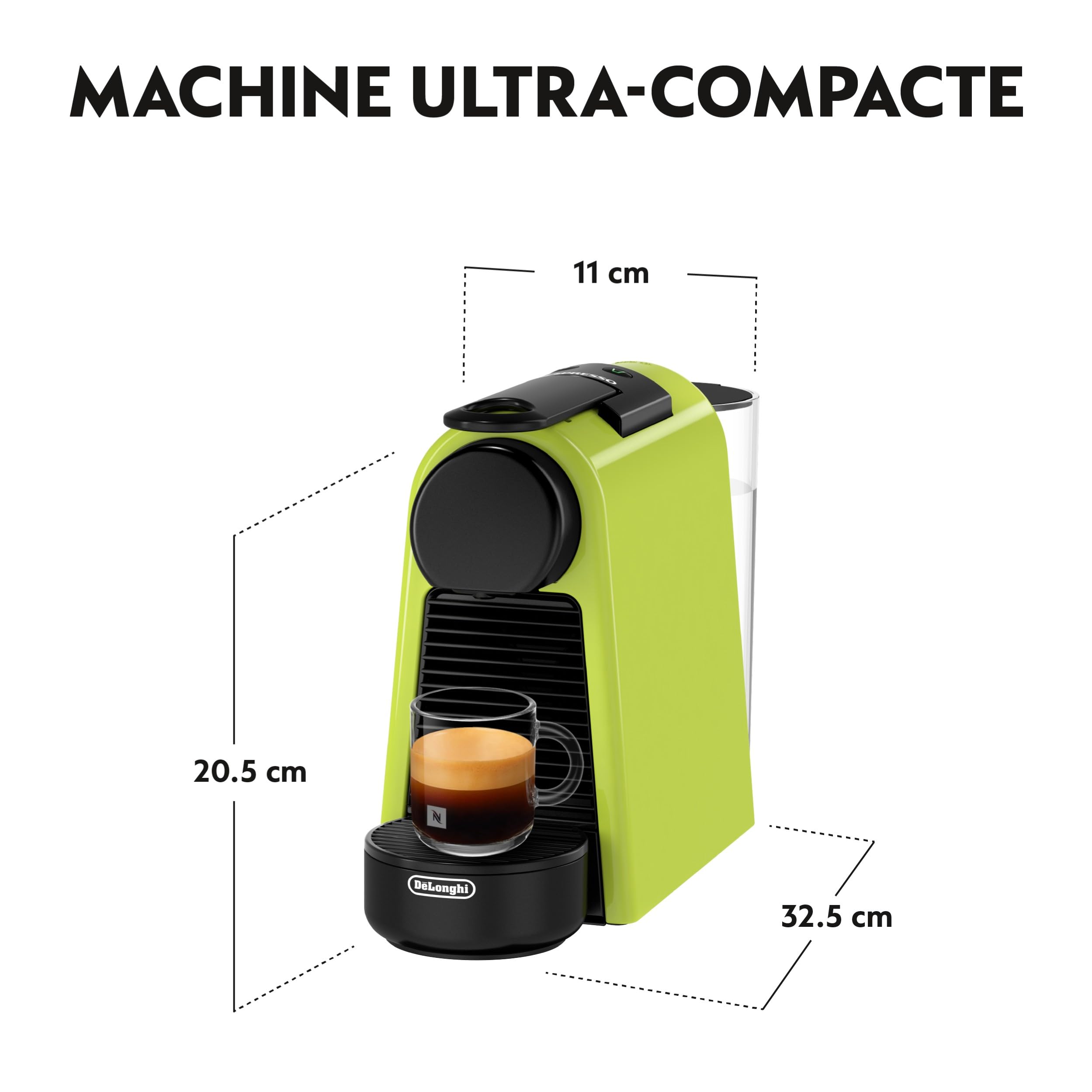 Machine à Café Essenza Mini Vert, 19 Bars + Kit de Bienvenue, Design Compact, Expresso et Lungo, Arrêt Automatique, Citron Vert