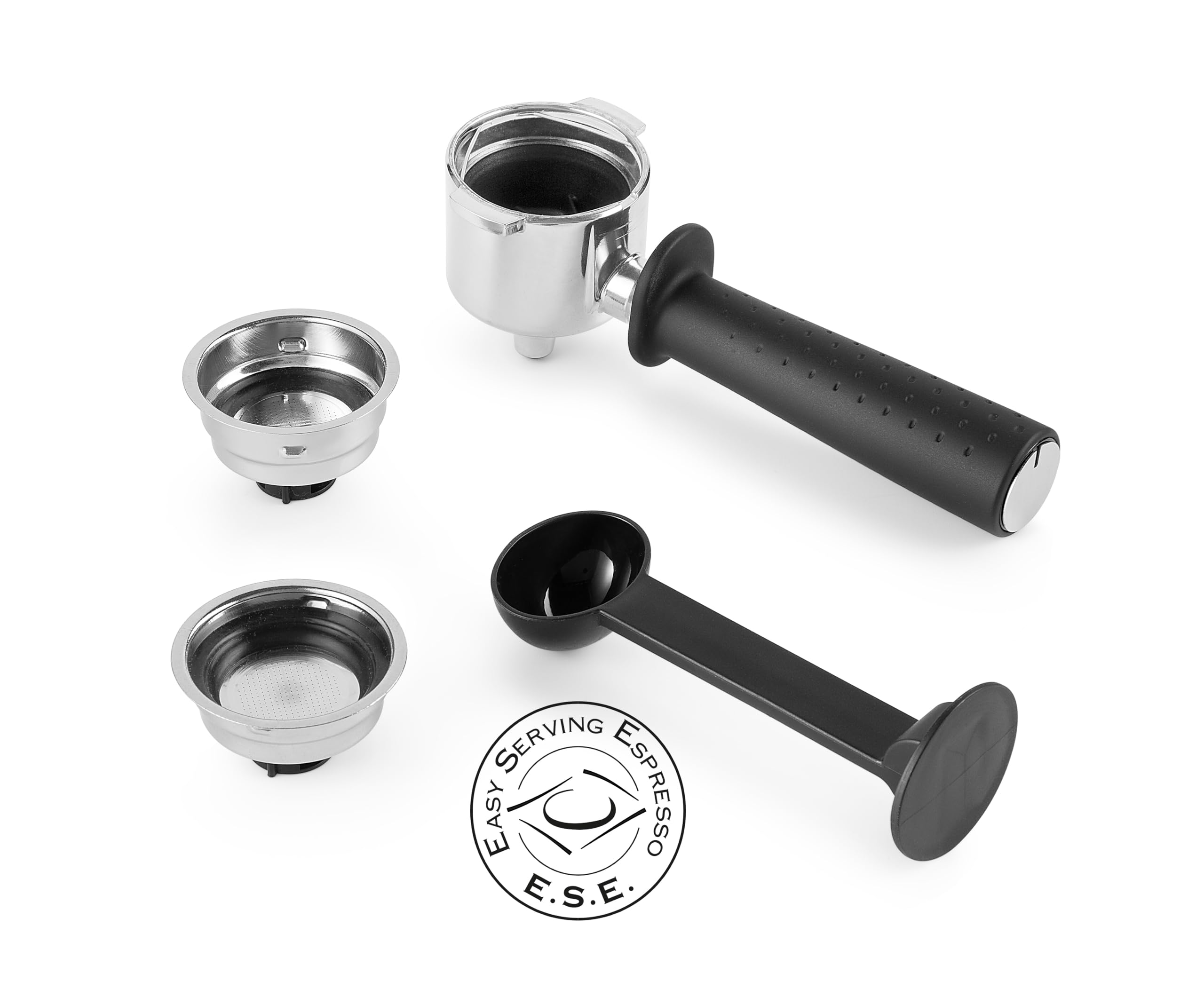 Stilosa – Machine à porte-filtre traditionnelle avec tambour, mousseur à lait professionnel pour poudre expresso ou ESE, réservoir d'eau de 1 l, noir, 1100 W