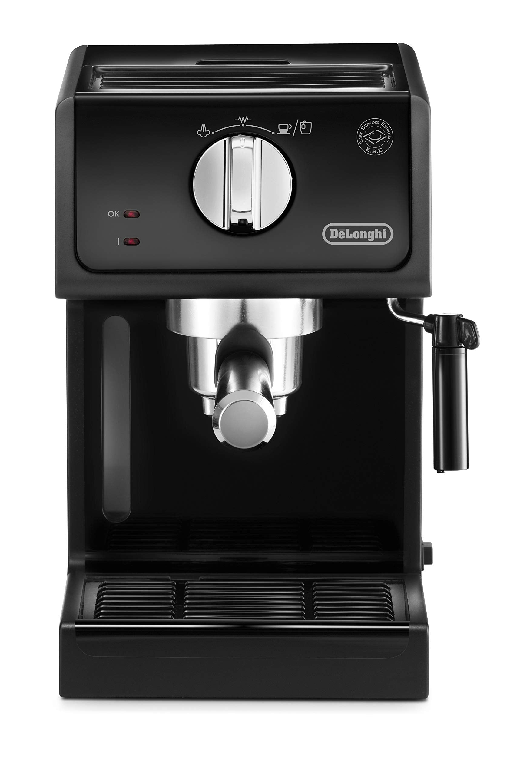 De'Longhi Machine à expresso ECP 31.21 | Porte-filtre avec finition aluminium | Buse de mousse de lait | 1 ou 2 tasses Espresso | Convient également pour les dosettes | Noir