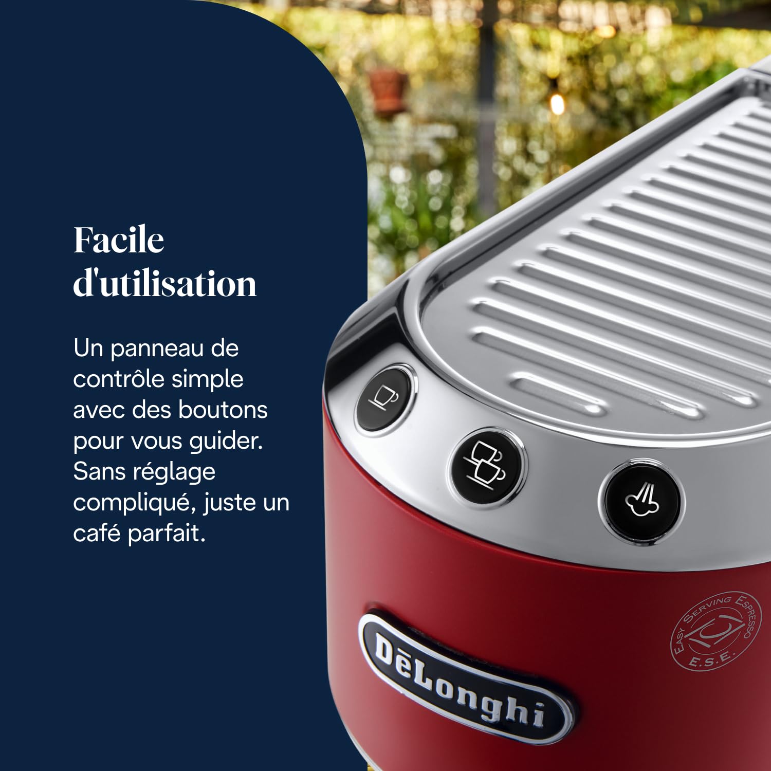 De'Longhi Dedica Style EC685.R, Machine à Café à Pompe en Acier Inoxydable Pour Café Moulu ou Dosettes, Machine à Espresso et Cappuccino, Réservoir de 1,3L, Système Anti-goutte, Rouge