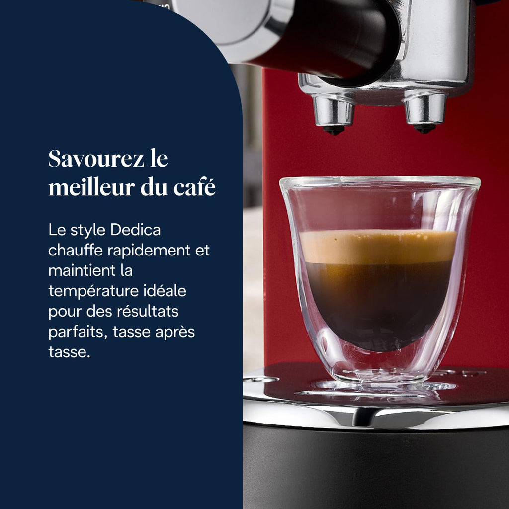 De'Longhi Dedica Style EC685.R, Machine à Café à Pompe en Acier Inoxydable Pour Café Moulu ou Dosettes, Machine à Espresso et Cappuccino, Réservoir de 1,3L, Système Anti-goutte, Rouge