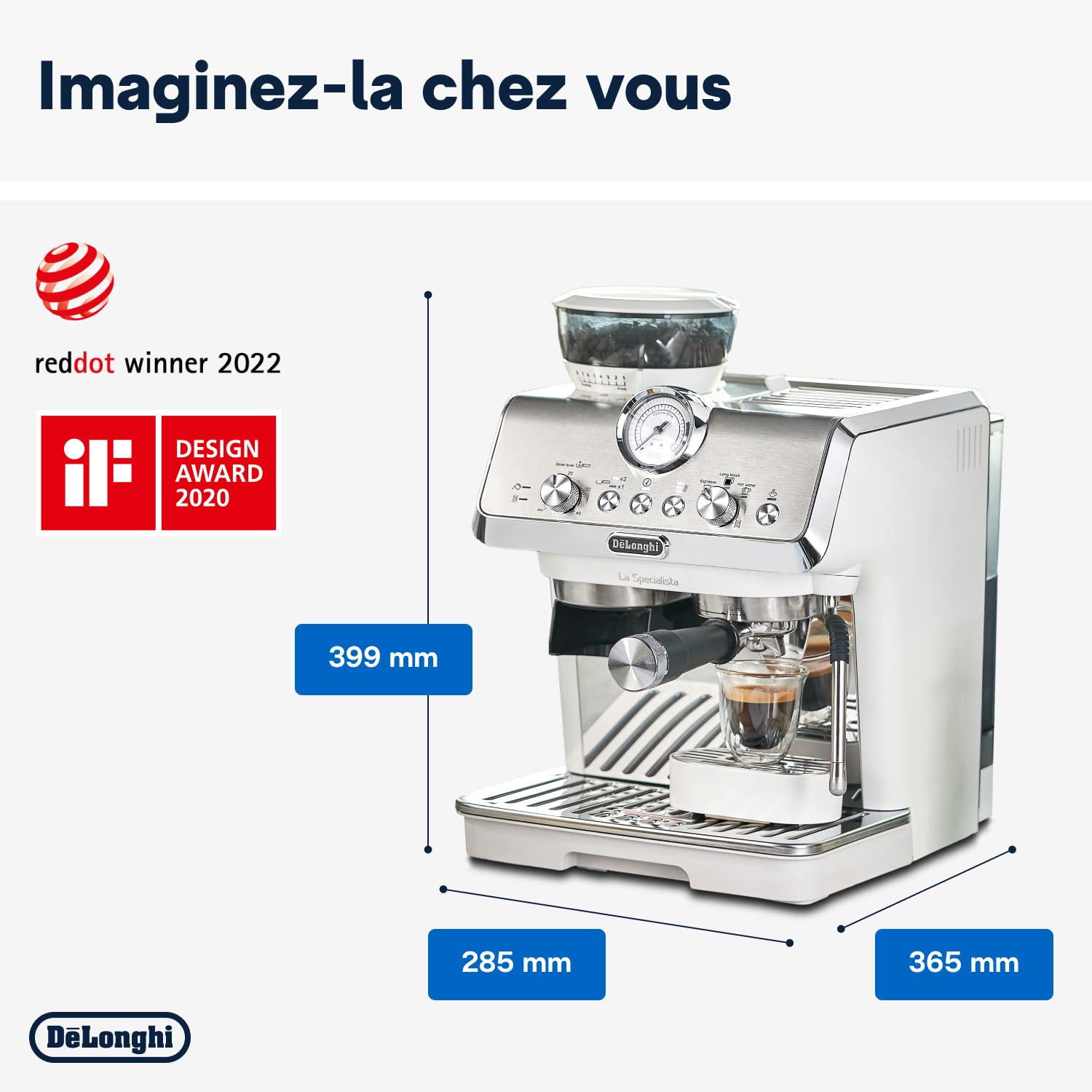 De'Longhi La Specialista Arte EC9155.W, Machine à Porte filtre, Machine Expresso Manuelle avec Moulin, 8 Niveaux de Mouture, 15 Bars, 3 Températures, Buse à Vapeur, Inclus Kit Barista, Blanc