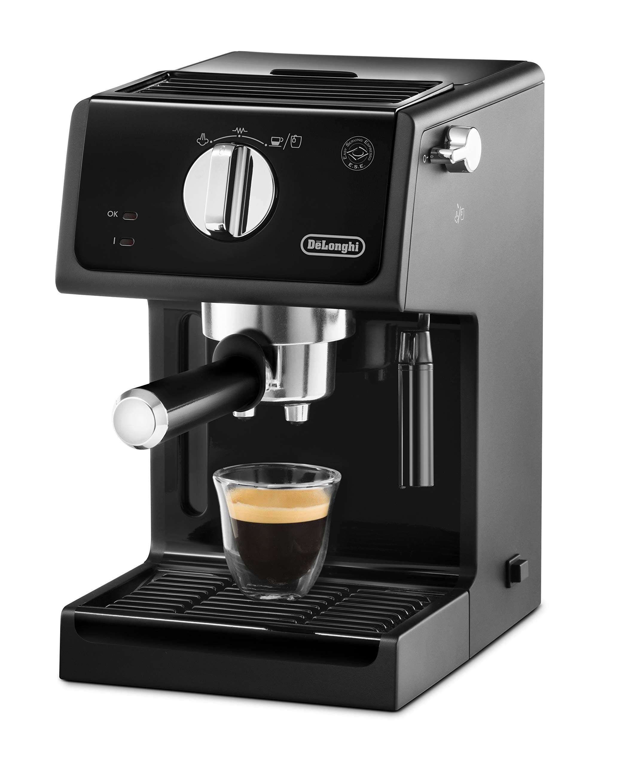 De'Longhi Machine à expresso ECP 31.21 | Porte-filtre avec finition aluminium | Buse de mousse de lait | 1 ou 2 tasses Espresso | Convient également pour les dosettes | Noir