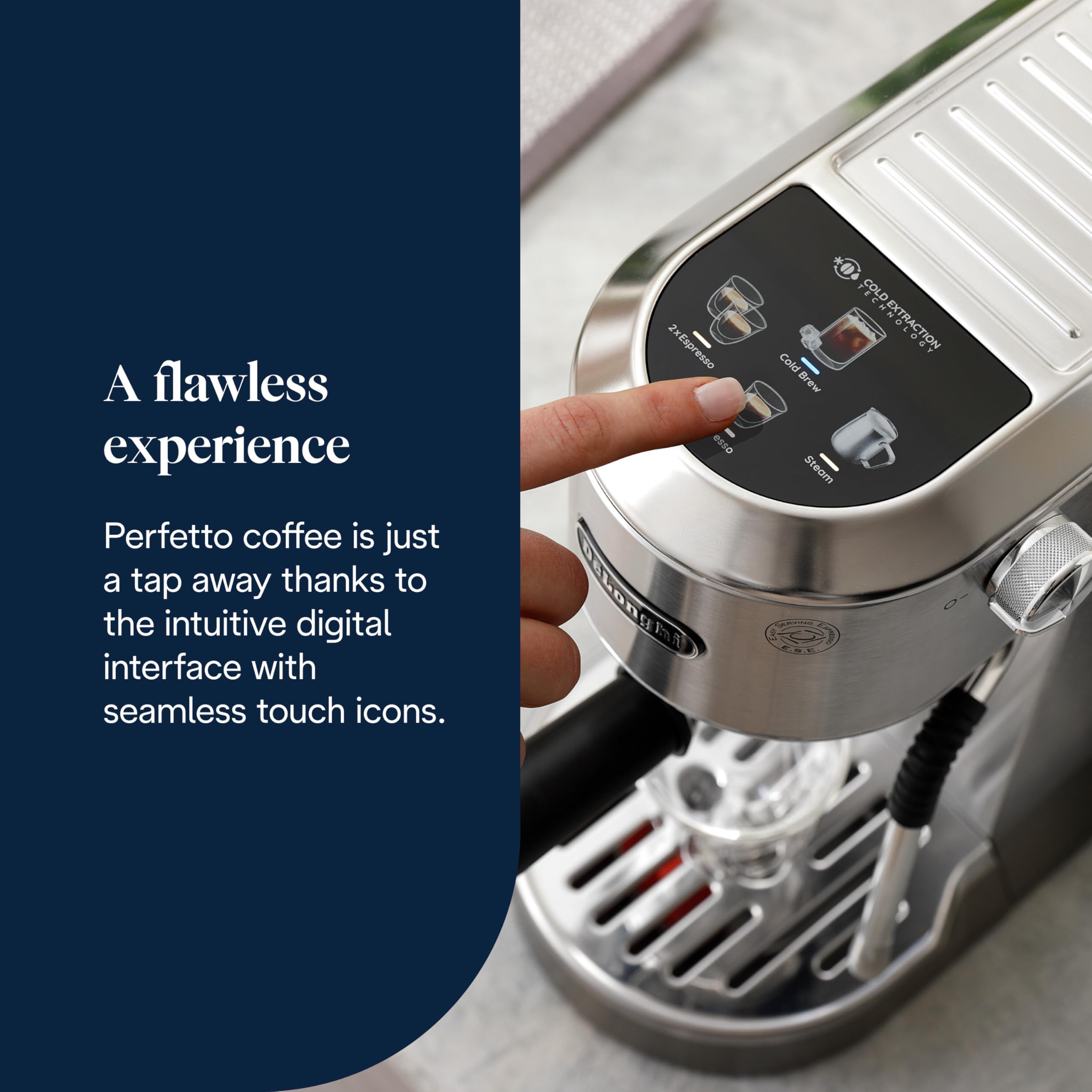 De'Longhi Dedica Duo EC890.M Barista Machine à café avec pompe, expresso et infusion à froid, machine à café manuelle avec tige à vapeur LatteArt, 15 cm de large, 2 expresso, écran tactile, tasse